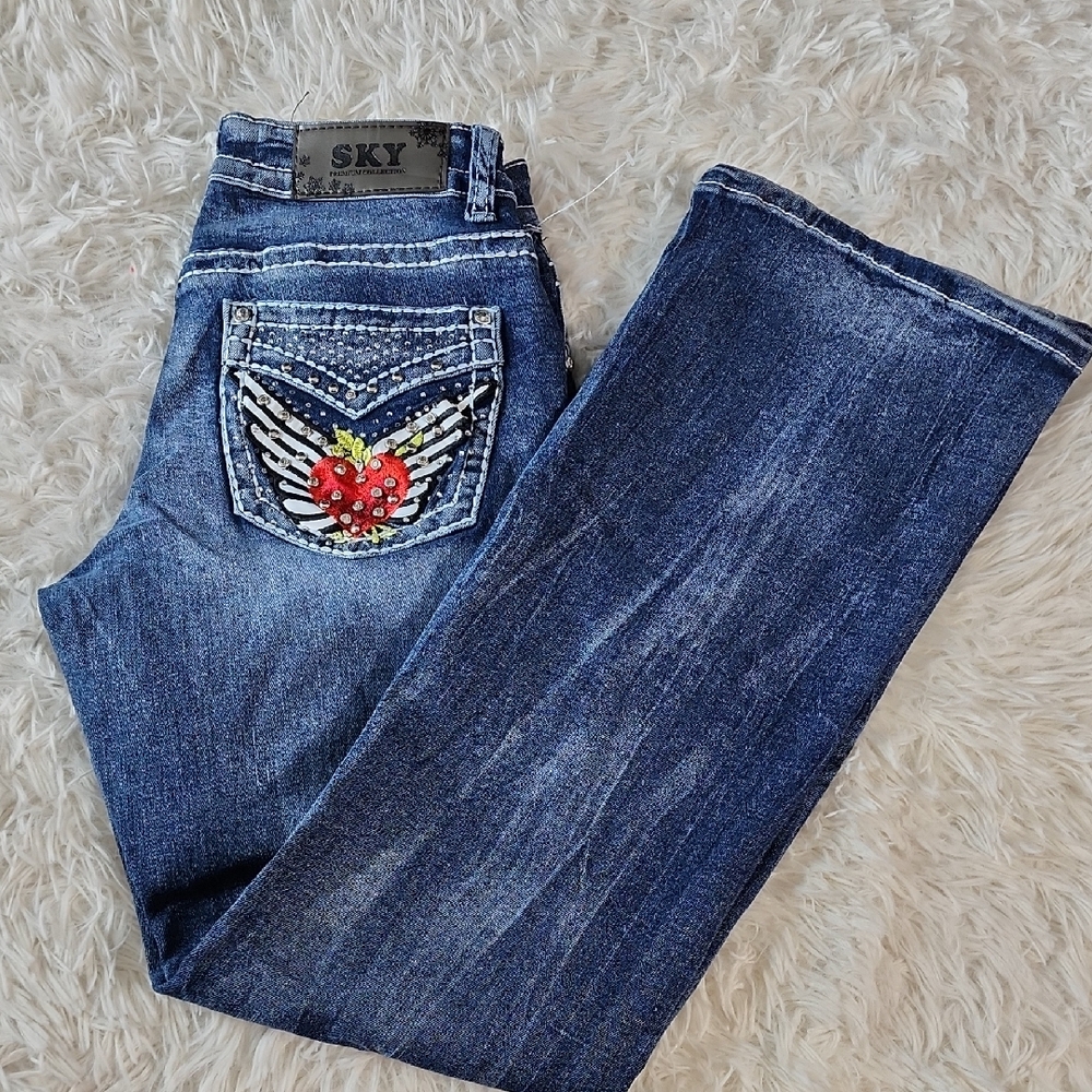 SKY Blue Jeans with Embroidered Pocket Brand New